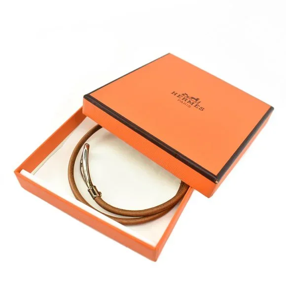 HERMES Jumbo: Brown/Silver Hook Bracelet/Choker - Picture 6 of 6
